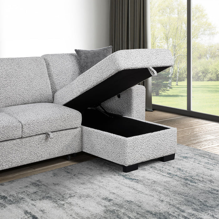 Buzz - Reversible Sleeper Sectional Sofa With Storage Chaise, Console Arm, USB Charging & Cup Holders - Gray