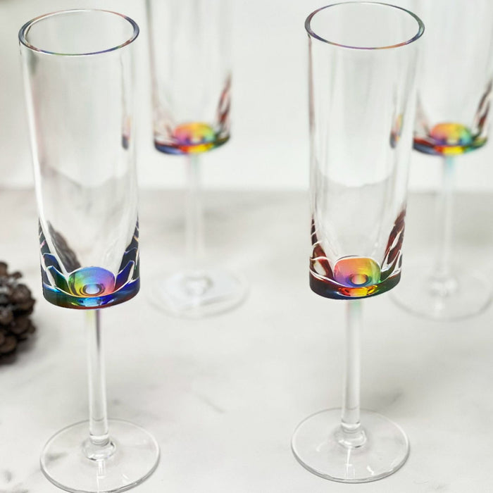 Halo - Oval Unbreakable Plastic Champagne Flutes Acrylic Wedding Glasses, 4Oz Capacity (Set of 4) - Clear