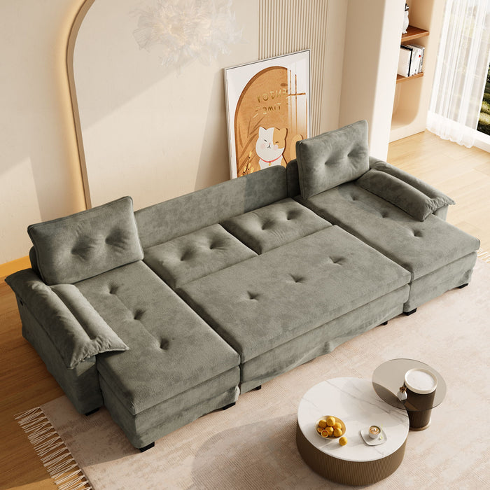U-Shaped Sleeper Sofa With Pull Out Bed, Removable Armrests & USB Ports For Living Room