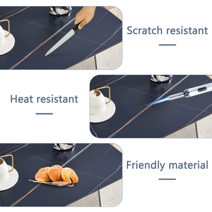 Modern Marble Patterned Dining Table With Stainless Steel Butterfly Legs, Scratch And Heat Resistant - Black / Silver