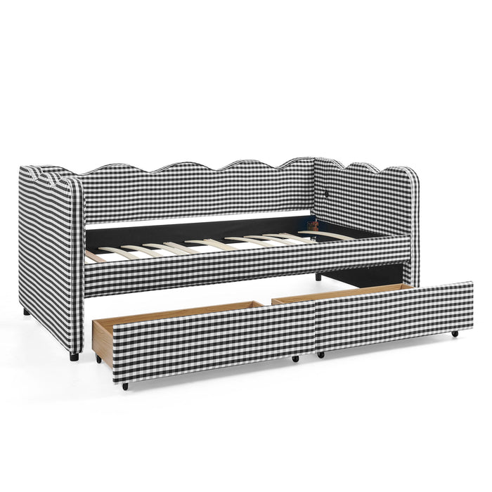 Gingham Daybed With USB Charging Port, Wave-Shaped Design