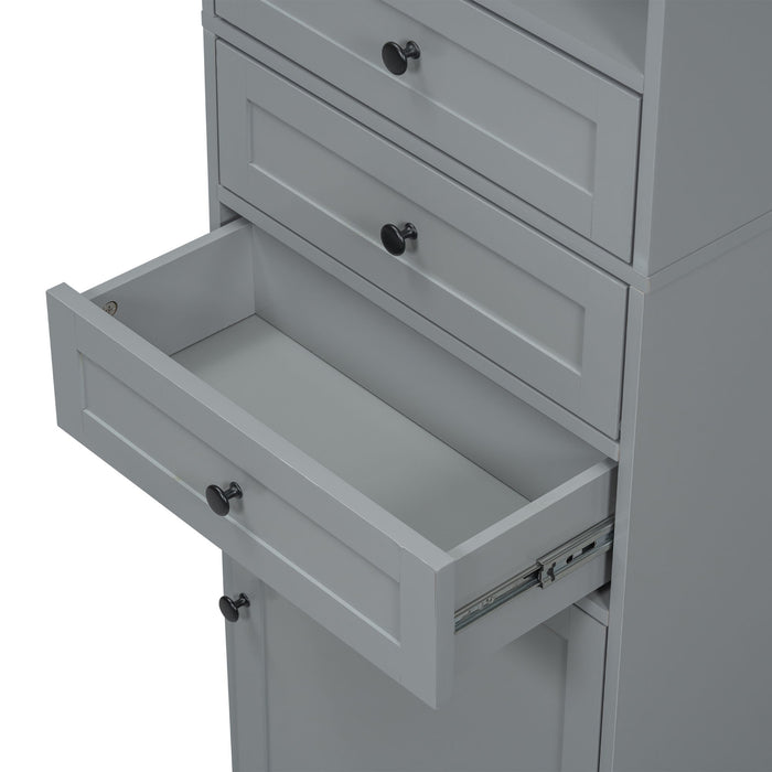 Tall Storage Cabinet With 3 Drawers And Adjustable Shelves For Bathroom