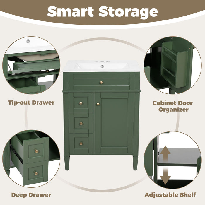 Bathroom Vanity With Top Sink, Storage Cabinet With 2 Drawers And Tip-Out Drawer