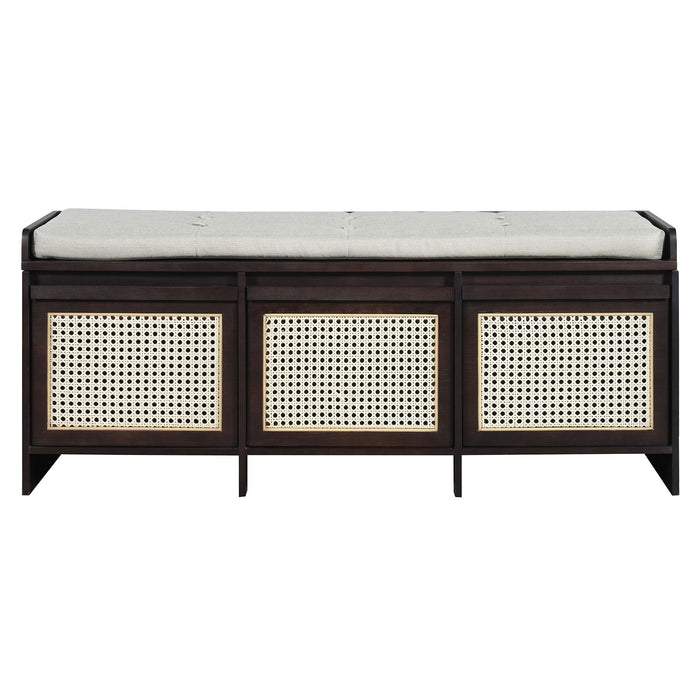 Entryway Shoe Bench With Drawers & Button Tufted Cushion