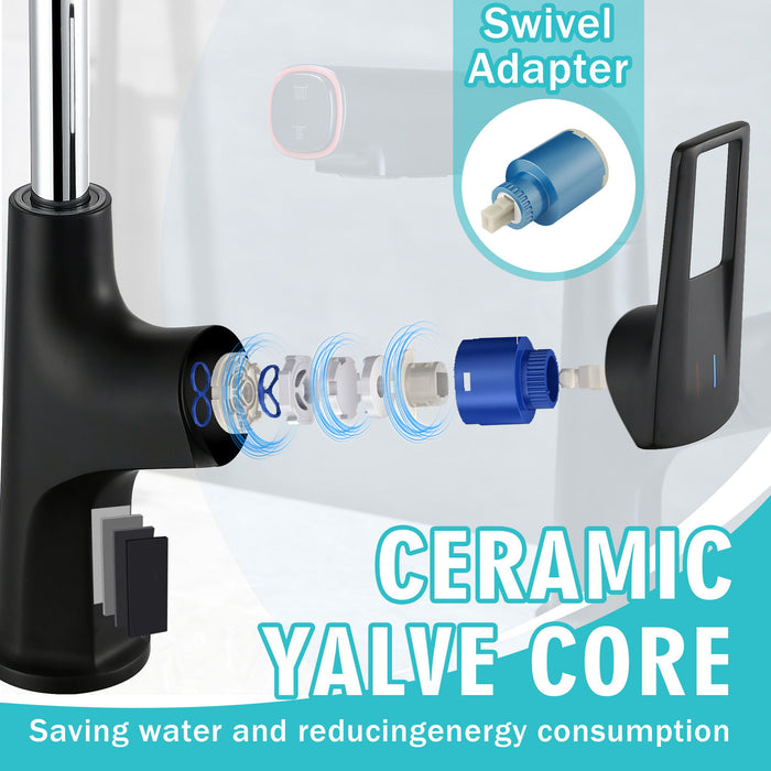 Pull Down Vessel Faucet With Lift Spout & Dual Spray Modes