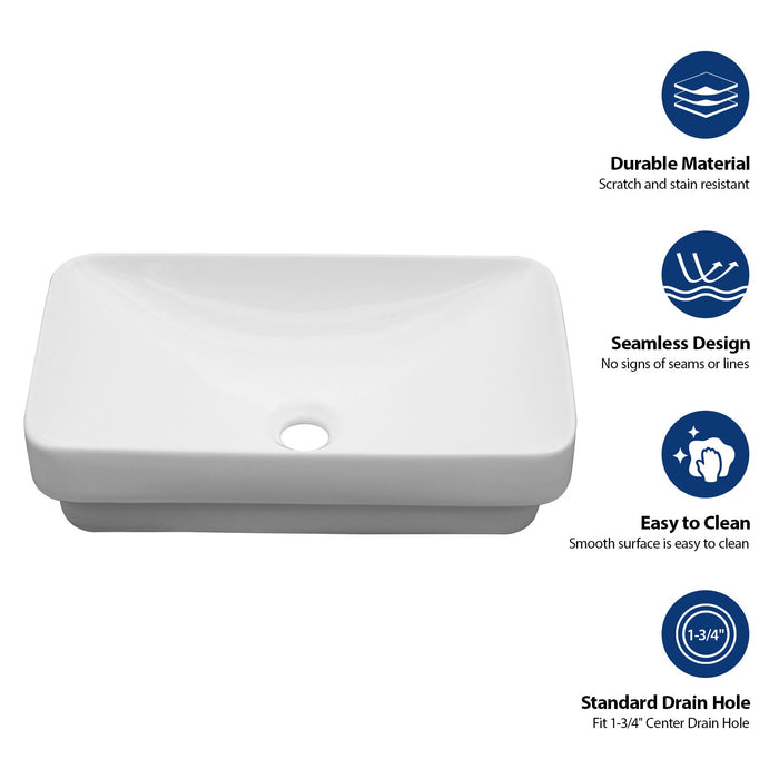 Semi Recessed Bathroom Sink With Countertop Vessel Design, 19" X 12" - White