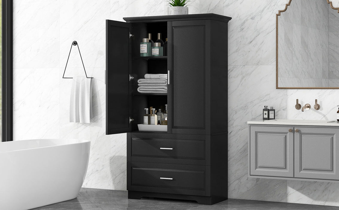 Tall Bathroom Storage Cabinet, Cabinet With 2 Doors And Drawers, Adjustable Shelf