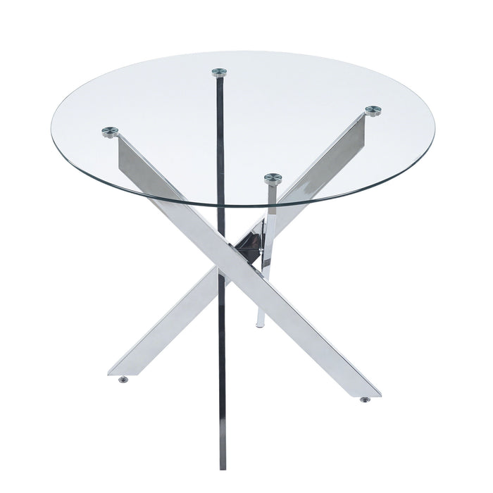 Dining Table With Cross Metal Leg And Tempered Glass, Modern Space Saving Kitchen Table For Living Room