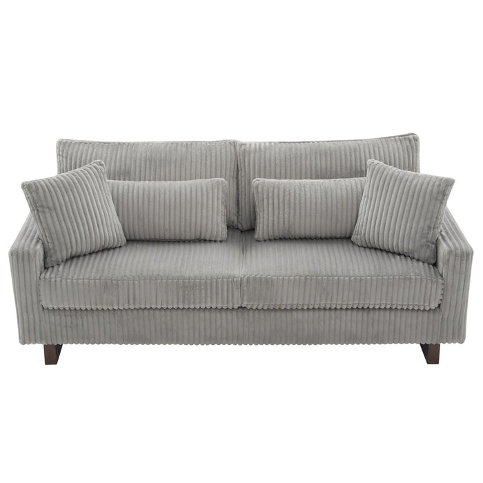 Modern Corduroy Loveseat Sofa With 4 Pillows