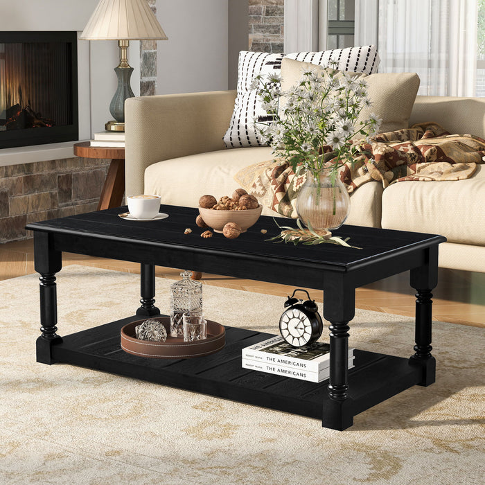 Coffee Table With Slatted Lower Shelf For Living Room