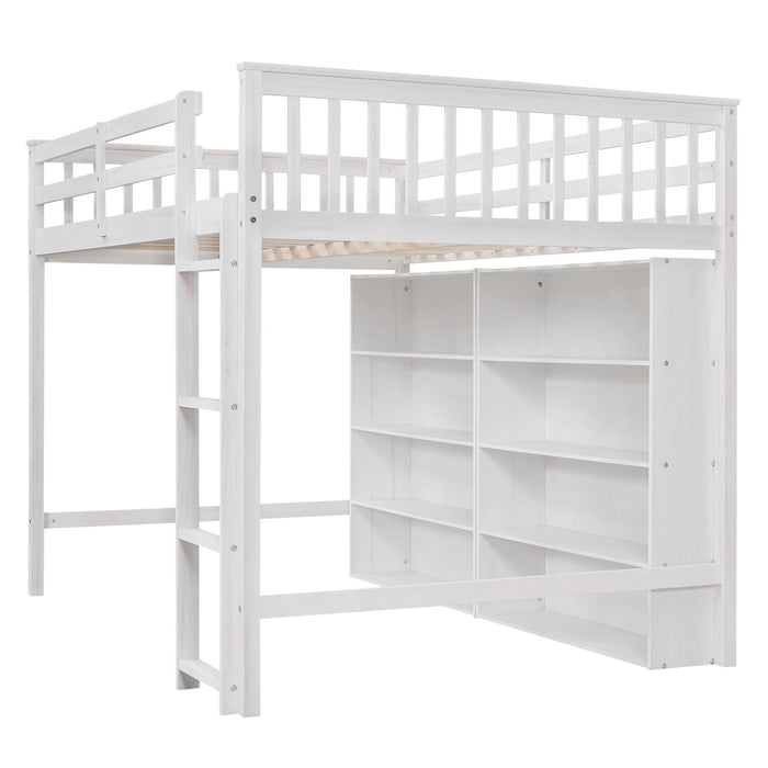 Loft Bed With 8 Open Storage Shelves And Built In Ladder