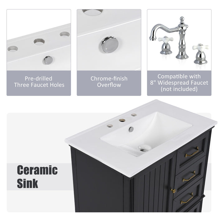 30" Bathroom Vanity With Sink, 3 Drawers, Adjustable Feet