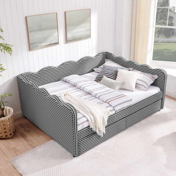 Gingham Daybed With USB Charging Port, Wave-Shaped Design