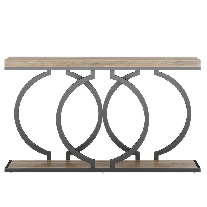 Console Table Narrow Long With Geometric Frame - Gray