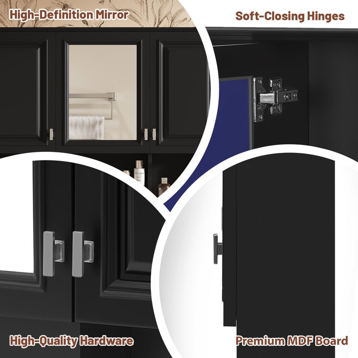 Modern Wall Mounted Mirror Medicine Cabinet With Open Shelves, Adjustable Interior, Storage Over Toilet