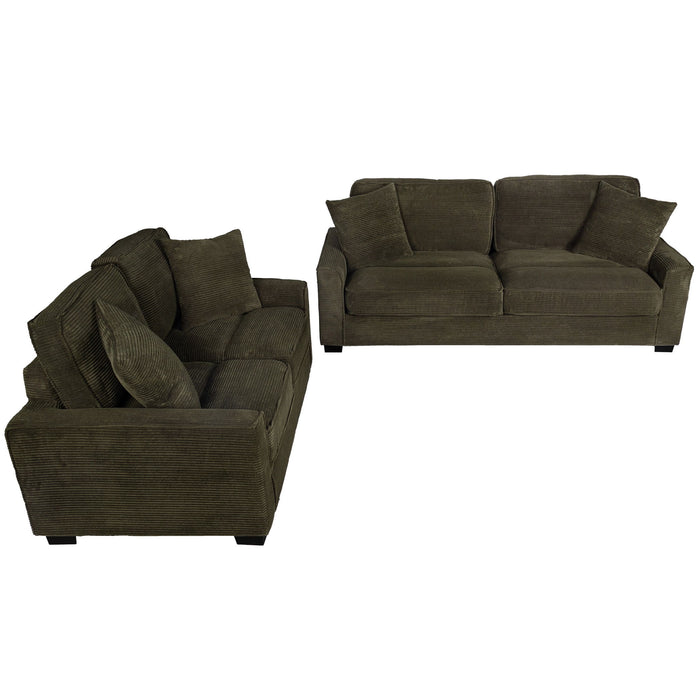 Sofa & Loveseat 2 Piece Set With Accent Pillows - Forest Green