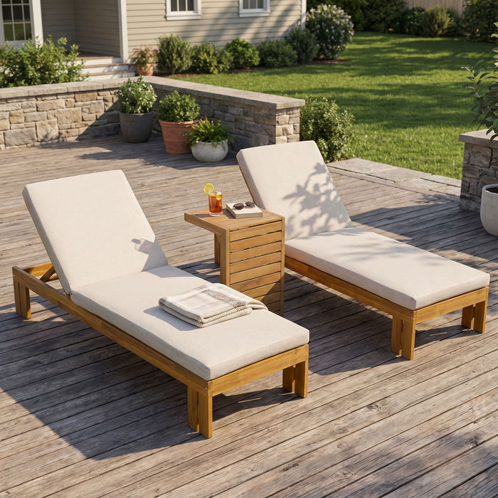 Outdoor Chaise Lounge Set & Side Table, 5 Position Adjustable Patio Recliner