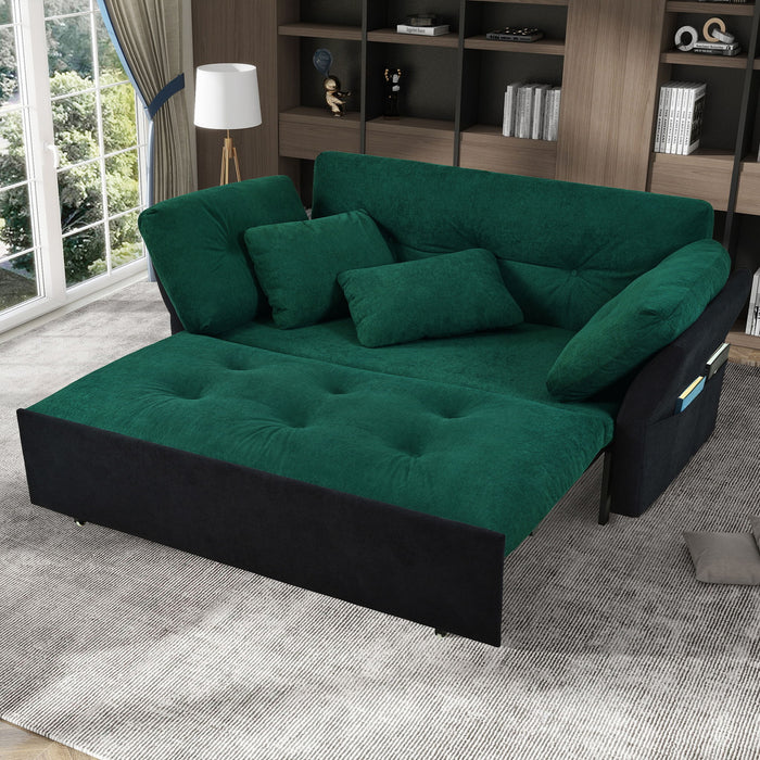 Modern Convertible Sleeper Sofa Bed With Pull-Out Queen Design, Side Storage & Thick Cushions