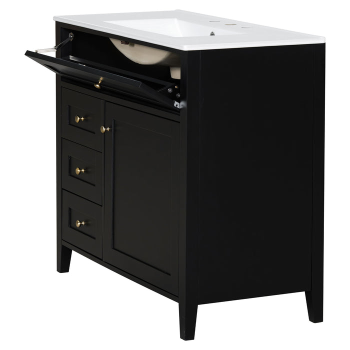 Bathroom Vanity With Sink, 3 Drawers & Cabinet With Adjustable Shelves