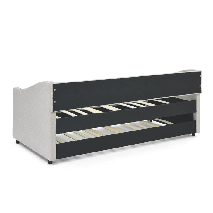 Upholstered Tufted Daybed With Drawers, Waved Arms