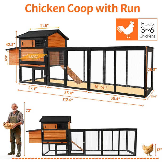 Large Outdoor Hen House With Run And Nesting Box Poultry Cage