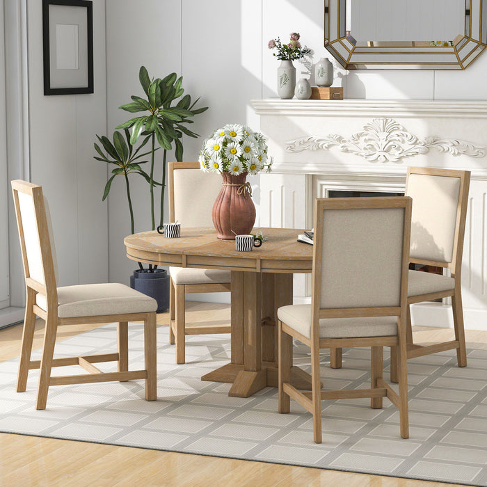 Dining Set & Extendable Round Table And 4 Upholstered Chairs