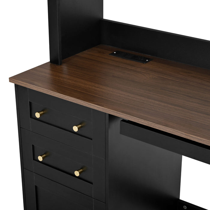 Space Saving L-Shaped Computer Desk With Keyboard Tray & Charging Stations