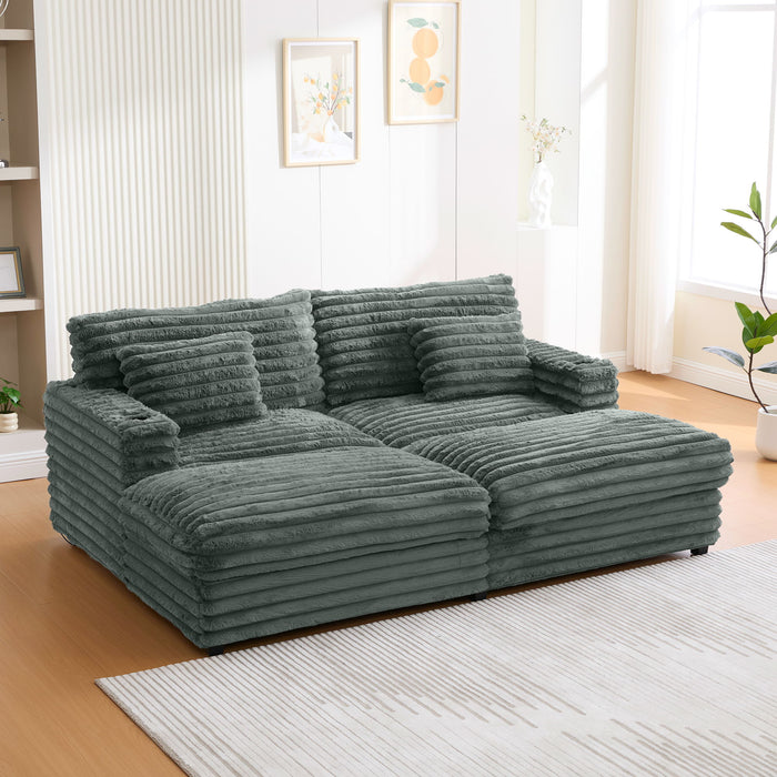 Oversized Double Chaise Lounge Sofa With USB Ports And Cup Holders