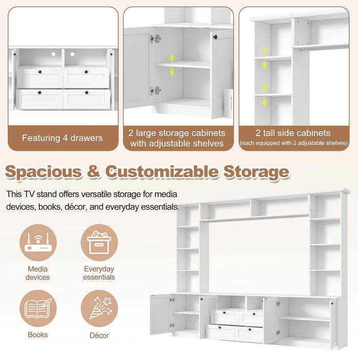 Farmhouse Elegant Entertainment Center Wall Unit With 4 Drawers