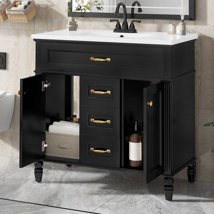 Bathroom Vanity With Sink, Flip-Out Top Drawer, Soft Close Doors, 2 Storage Drawers