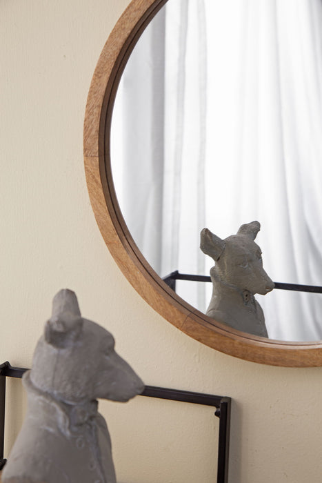 Circle Wall Mirror With Wooden Frame, Wall Mirror For Living Room