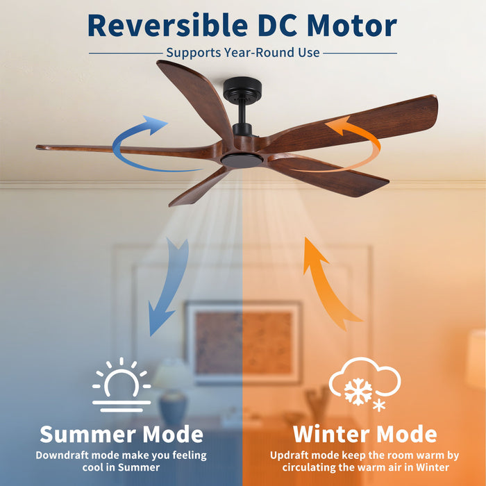 Ceiling Fan With Light And Remote Control, Noiseless, 6 Speeds Reversible, Quiet DC - Matte Black