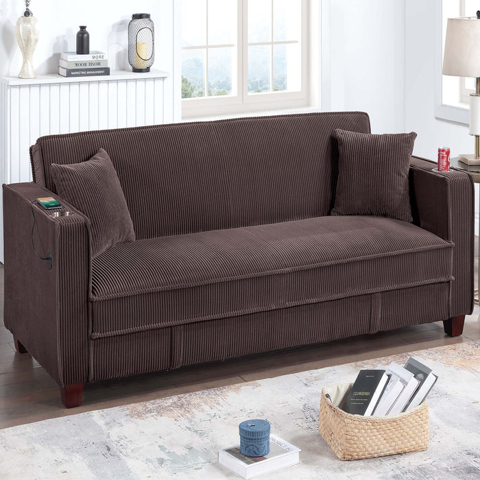 Modern Convertible Sofa With Hidden Storage USB Port, Cup Holder