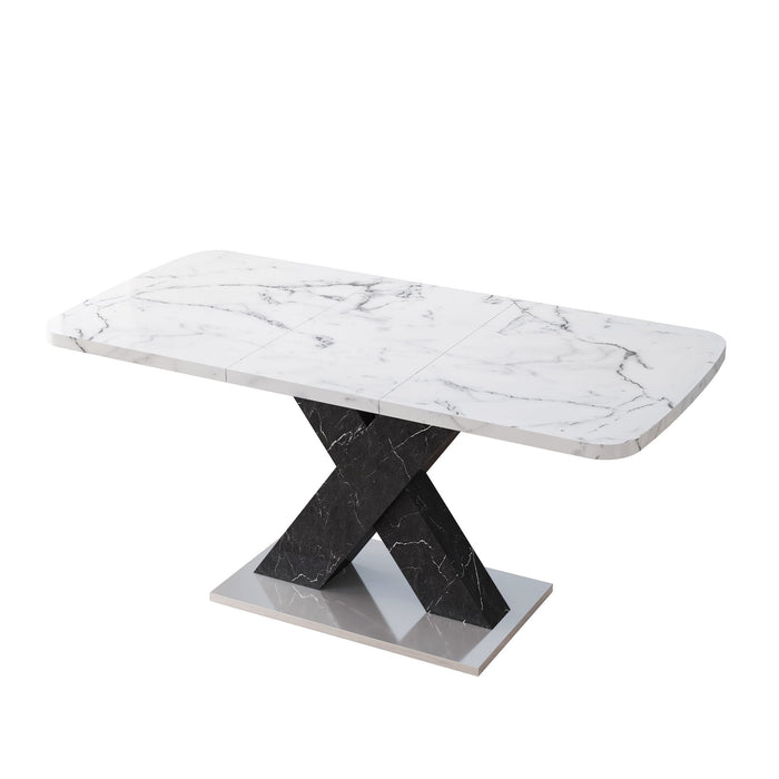 Rectangle Dining Table With Stretchable Top, X Shape Mdf Legs With Steel Base - White / Black