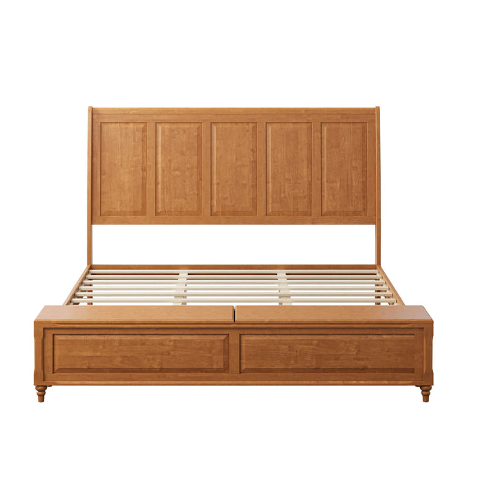 Sleigh Bed Frame With Tall Headboard And Storage Bench