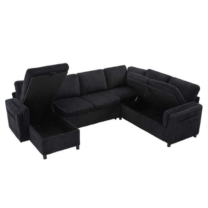 Convertible U-Shaped Sectional Sofa Bed With USB Ports And Storage