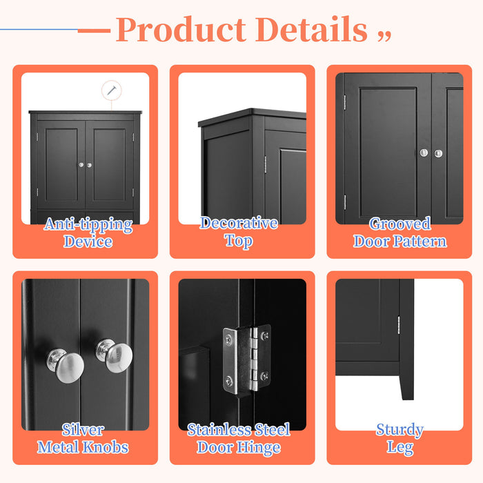 Elegant Bathroom Floor Storage Cabinet With 4 Doors, Adjustable Shelves