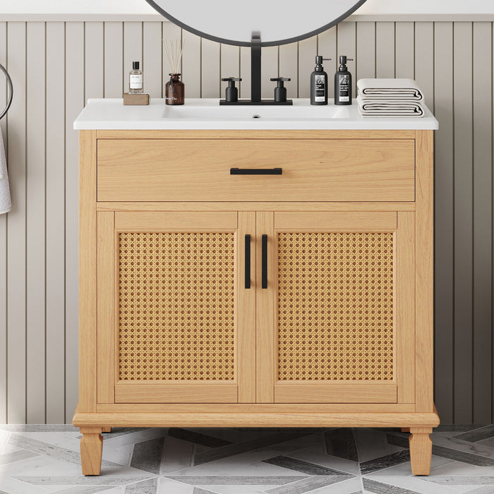 Bathroom Vanity With Ceramic Sink, Modern Free Standing Cabinet With Soft Close Drawers