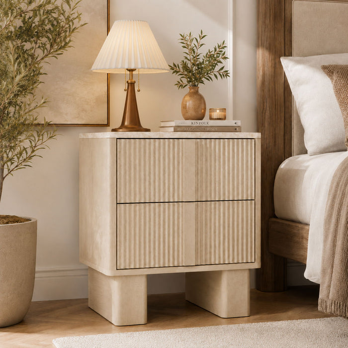 Nightstand With Charging Station And 2 Storage Drawers