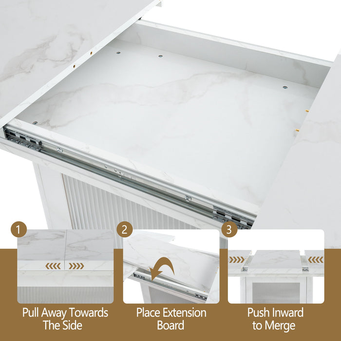 Modern Rectangle Dining Table With Stretchable Top, Storage Cabinet