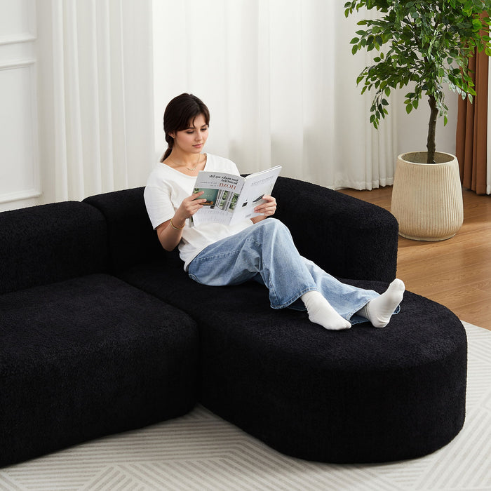 L - Shape Boneless Cloud Couch With 2 Throw Pillows For Living Room