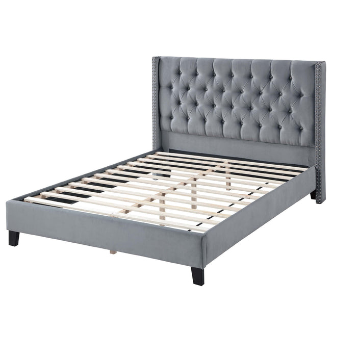 Modern Diamond Tufted Headboard Bed With Nailhead Trim