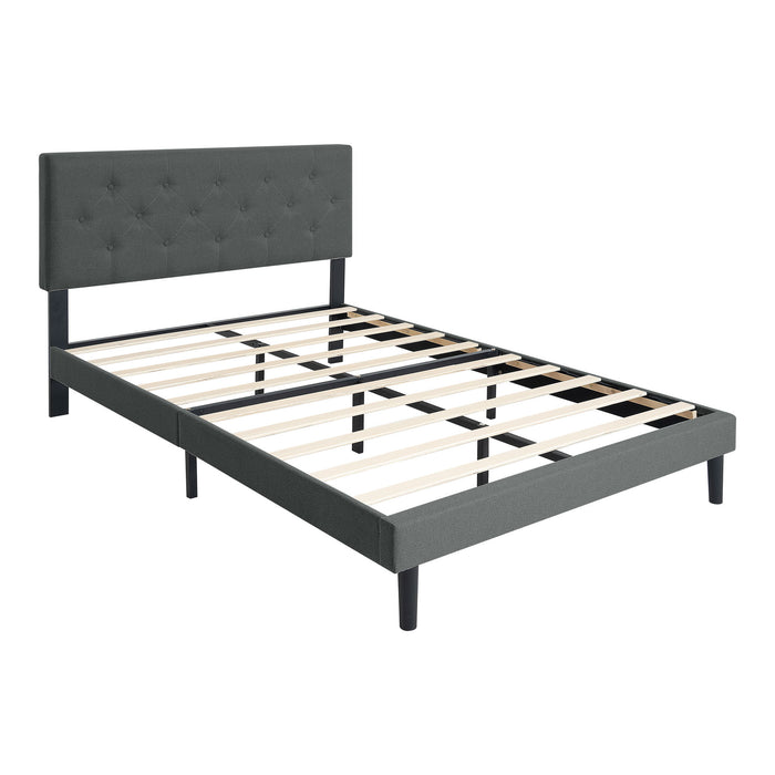 Modern Upholstered Platform Bed Frame With Button Tufted Linen Fabric Headboard