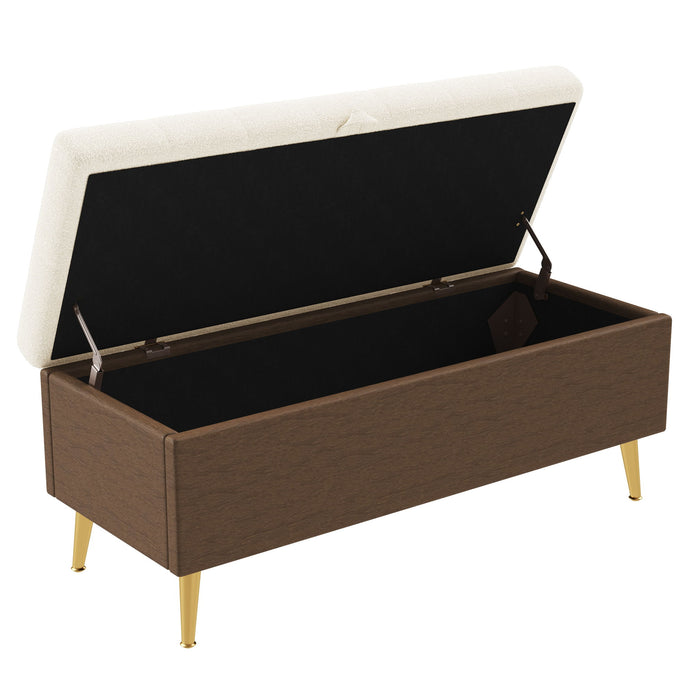 Modern Tufted Storage Ottoman Bench With Metal Legs