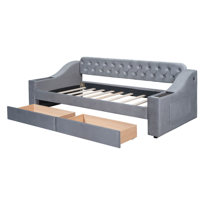Upholstered Daybed With Storage Armrests And USB Port