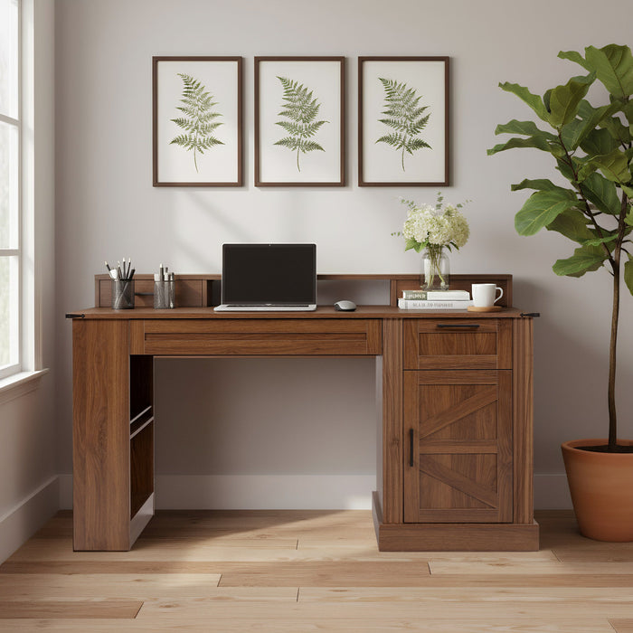 Office Desk With Storage Cabinet, Charging Station, Monitor Stand & Pegboard