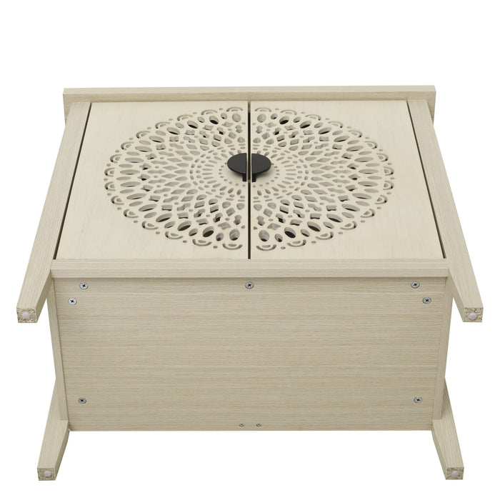 Hollow Carved 2 Door Accent Cabinet Sideboard Buffet Storage Cabinet With Adjustable Shelf For Entryway Living Room Bedroom - Natural