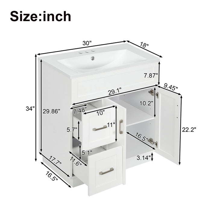 Bathroom Vanity With 2 Doors, 2 Drawers, Adjustable Shelf, Hidden Slides & Soft Close Hinges