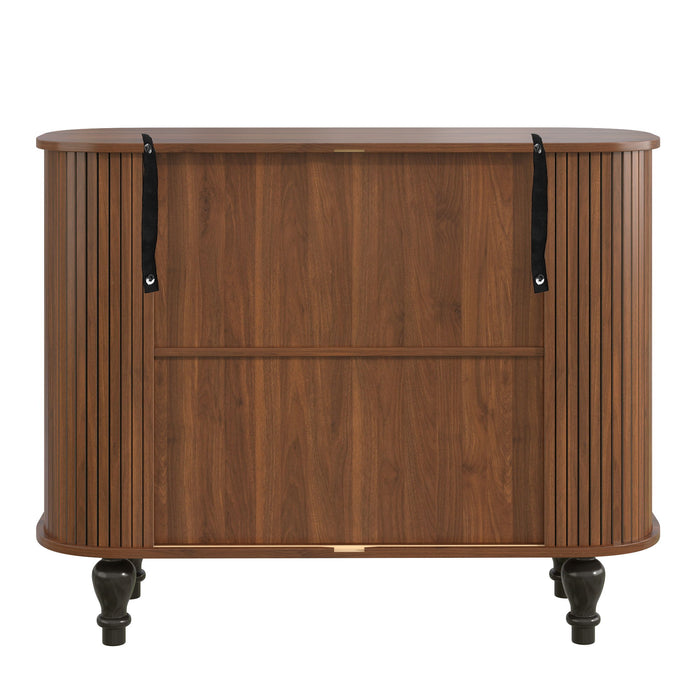 Fluted Liquor & Coffee Bar Cabinet With 6 Wine Racks And 3 Glass Holders