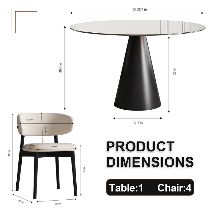 Round Dining Table With Tempered Glass Top - Black / Brown